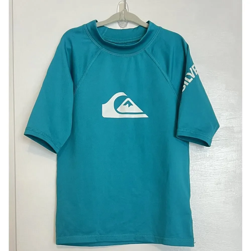 Quiksilver Boy Girl Kids Short 1/2 Sleeve UPF 50 Rash Guard Beach Swim Shirt 7